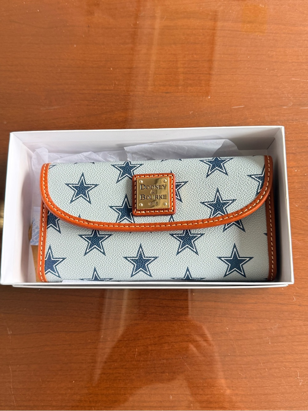 Dooney & Bourke Dallas Cowboys NFL Leather Star Print Wallet Gray Blue Brown